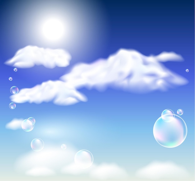 Blue sky clouds and bubbles