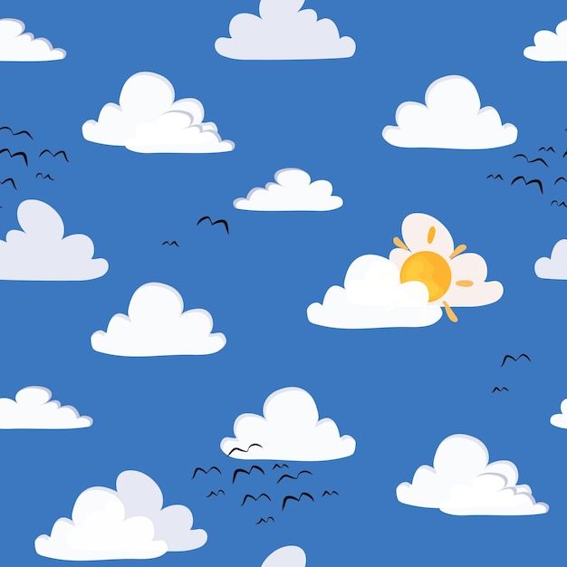 Vector blue sky seamless pattern with clouds vector illustration