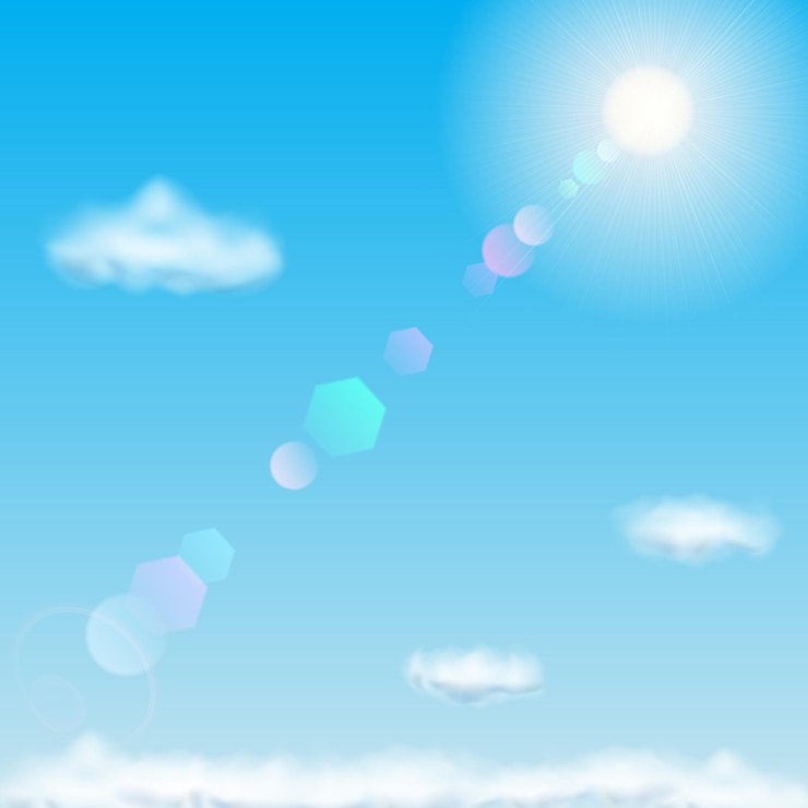 Vector 青い空、太陽、レンズフレア、雲