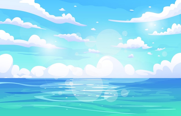 Vector blue sky with beautiful scenery of ocean