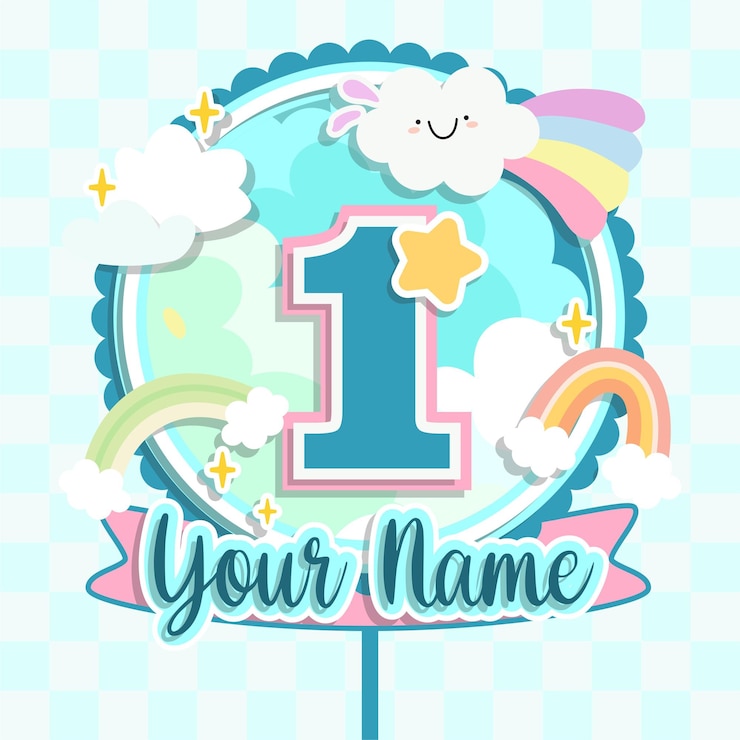 Vector blue sky with cloud and rainbow of birthday cake topper