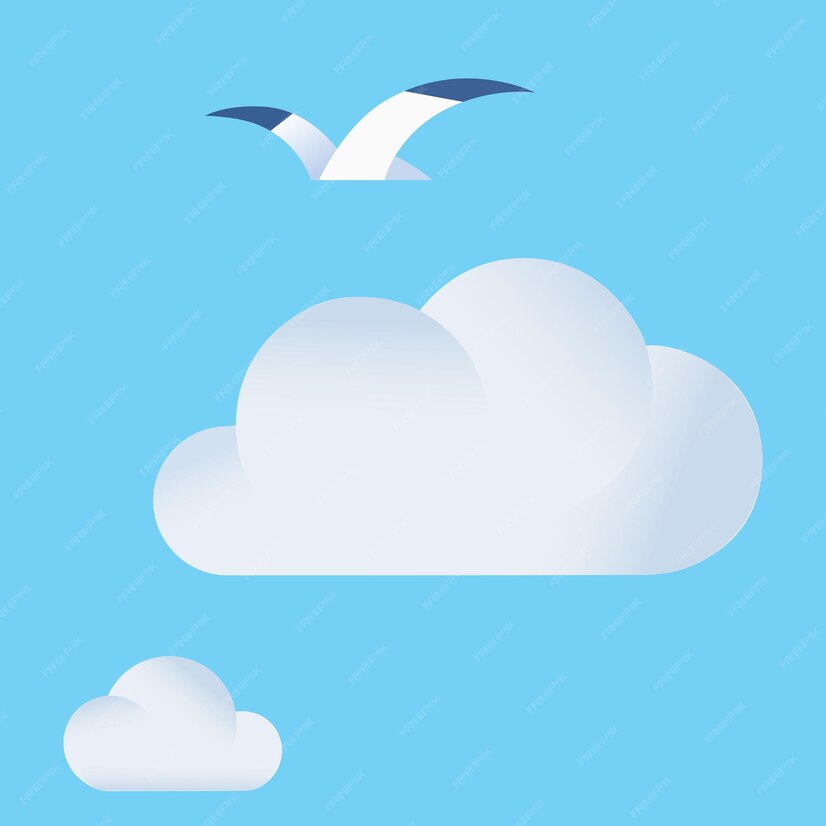 Premium Vector | A blue sky with clouds and a bird flying above it.