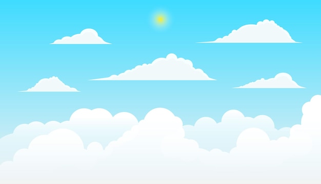 Vector blue sky with clouds and sun illustration