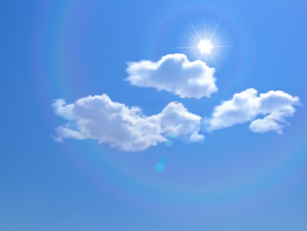 Blue sky with clouds and sun Vector background