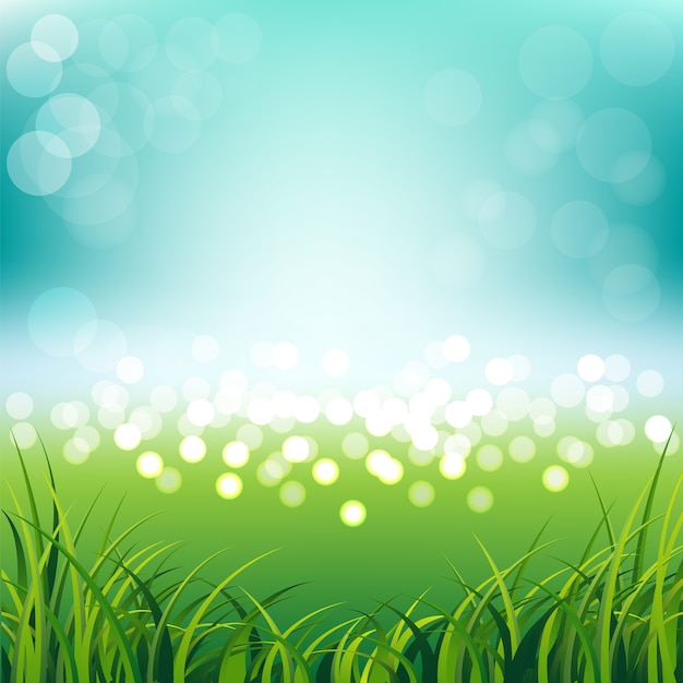 Vector blue sky with fresh spring grass background