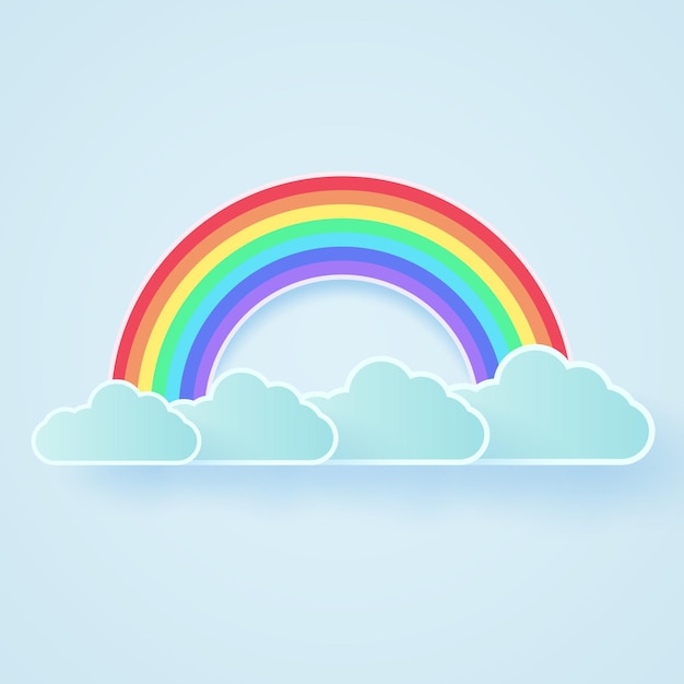 Blue sky with rainbow and cloud, paper art style