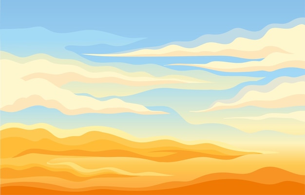 Blue sky with thin long clouds over the yellow desert vector illustration