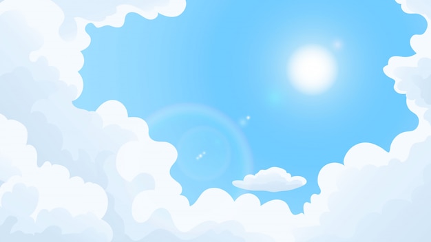 Blue Sky With White Clouds Clear Sunny Day, Landscape, Background With Clouds, Illustration