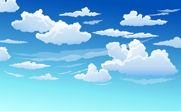 Vector blue sky with white clouds clear sunny day