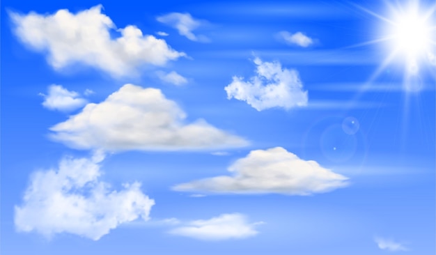 Vector blue sky with white clouds