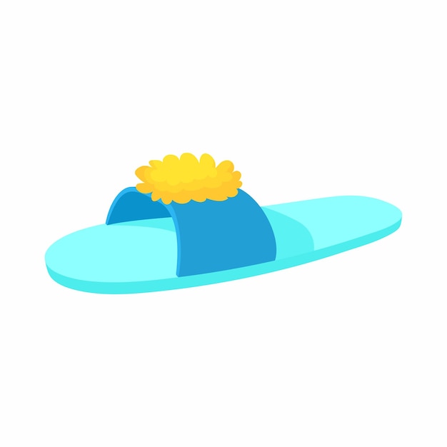 Blue slipper with yellow flower icon in cartoon style on a white background