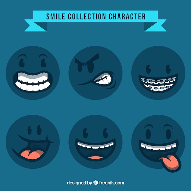 Синий улыбка коллекция символов