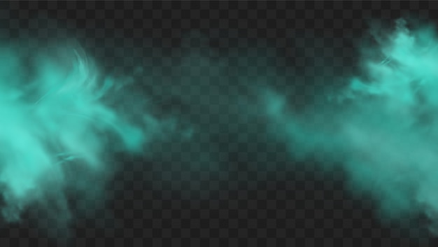 Vector blue smoke isolated on dark transparent background. realistic blue magic mist cloud, chemical toxic gas, steam waves. realistic illustration