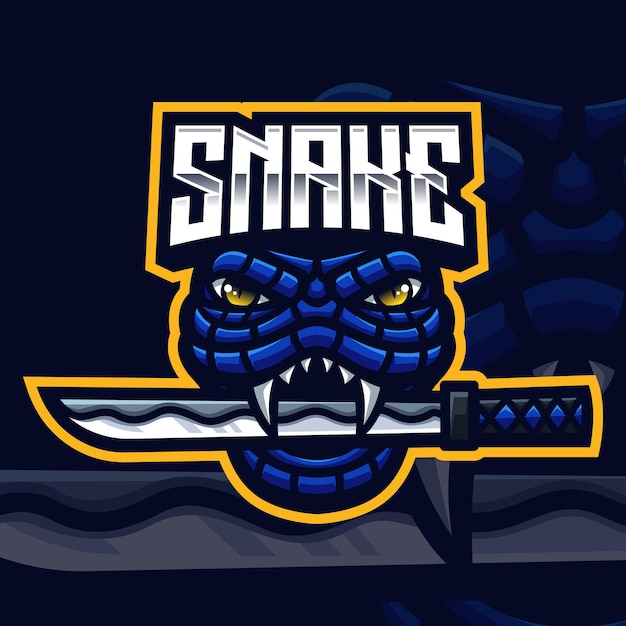 Esports Streamer FacebookYoutube用のBlueSnake MascotGamingロゴテンプレート