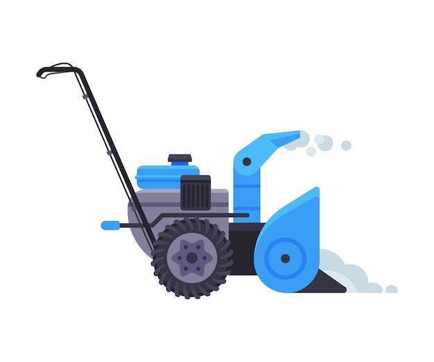 Blue snowblower winter snow removal machine cleaning road equipment vector illustration