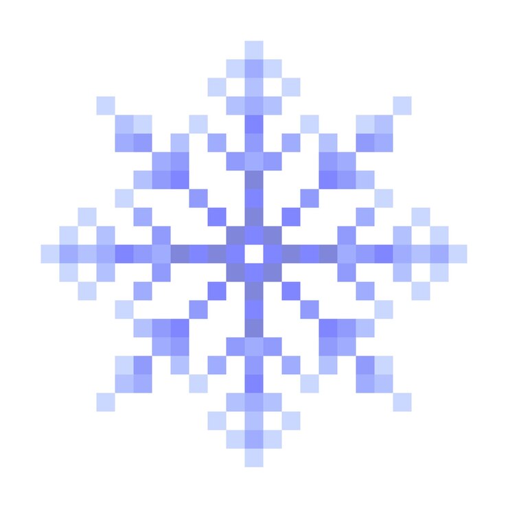 Vector blue snowflake pixel art isolated on a white background vector 8 bit illustration