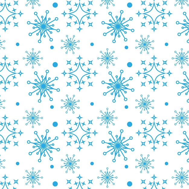 Blue snowflakes and stars on a white background Vector seamless pattern Winter concept