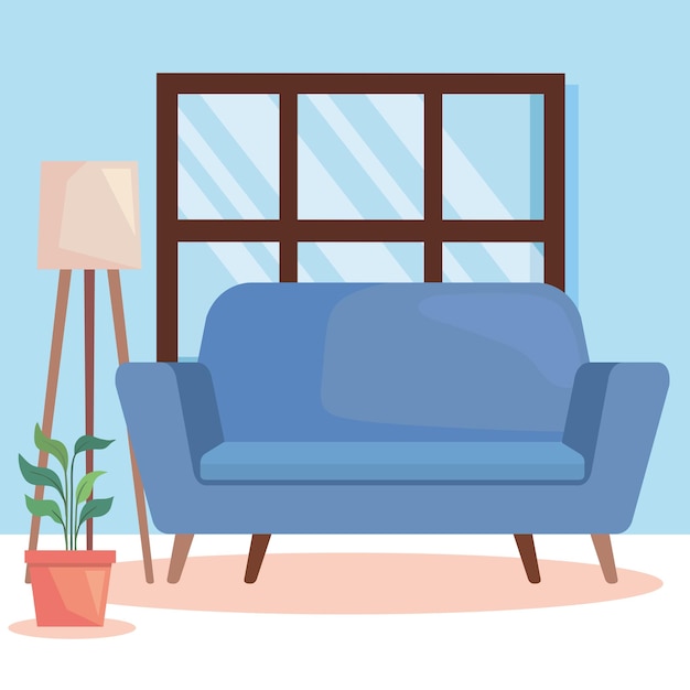 Blue sofa and houseplant