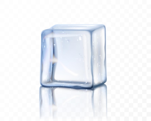 Vector blue solid ice cube on transparent background realistic 3d vector illustration