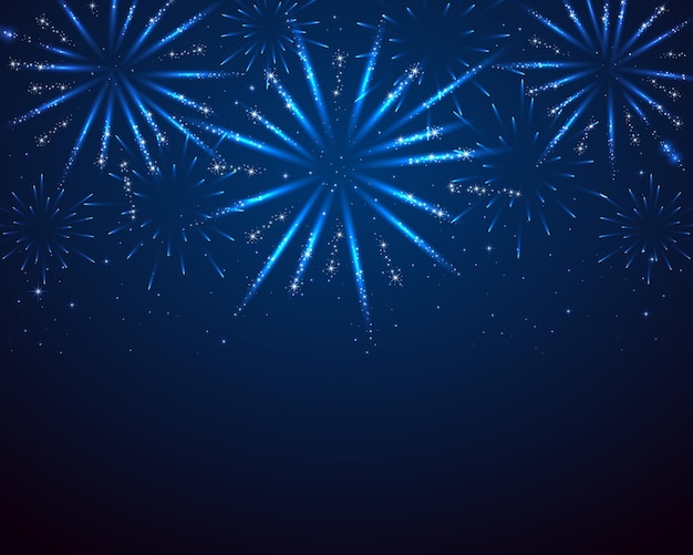 Vector blue sparkle fireworks on dark background illustration