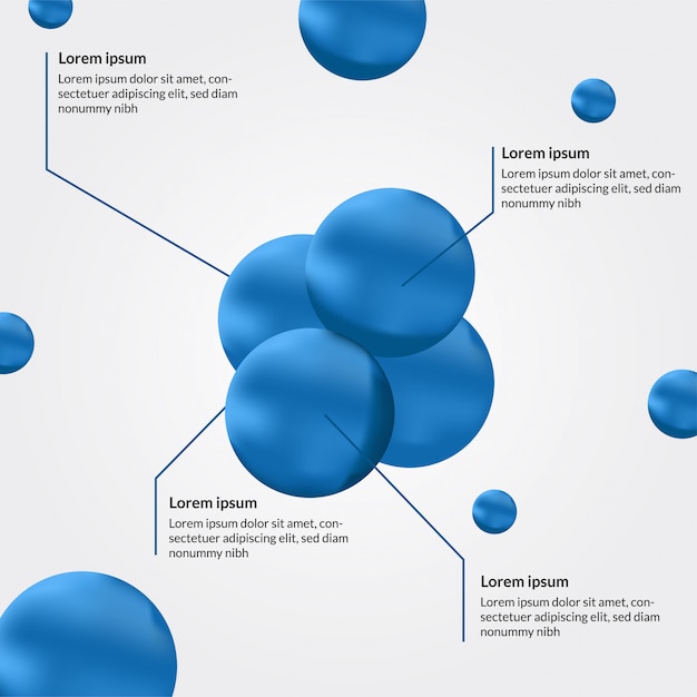 Grafico di informazioni di atomo sfera blu