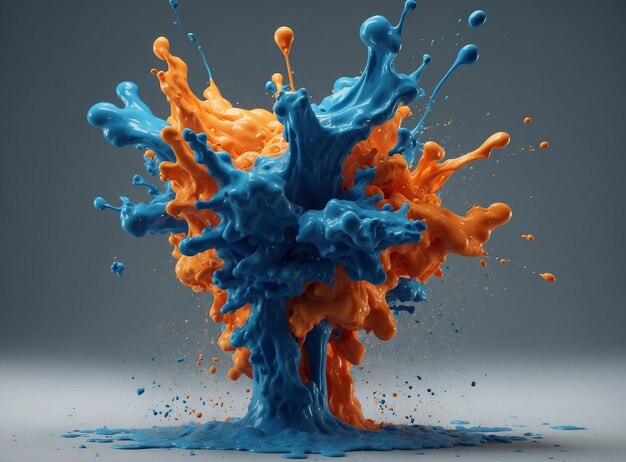 a blue splash of orange and blue water with orange and blue colors