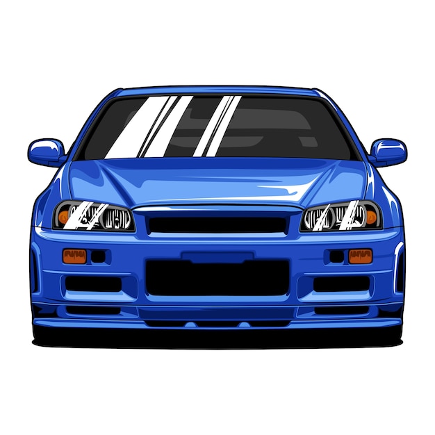 Vector blue sport car front view hand drawn