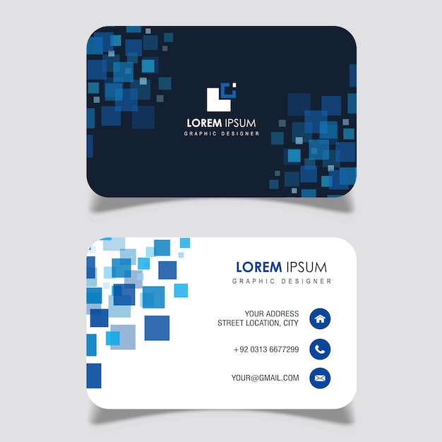 Blue square design business card