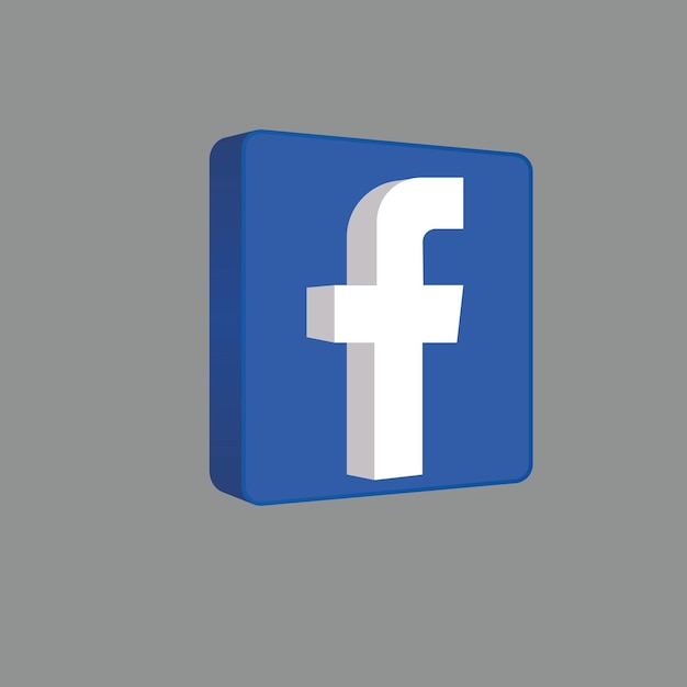 facebook 3D 로고가 있는 파란색 사각형.