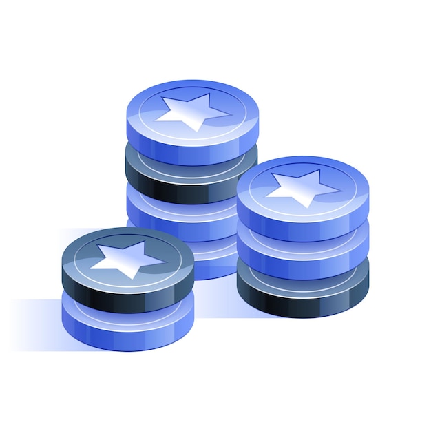 Blue stacks of coins icon in isometric view