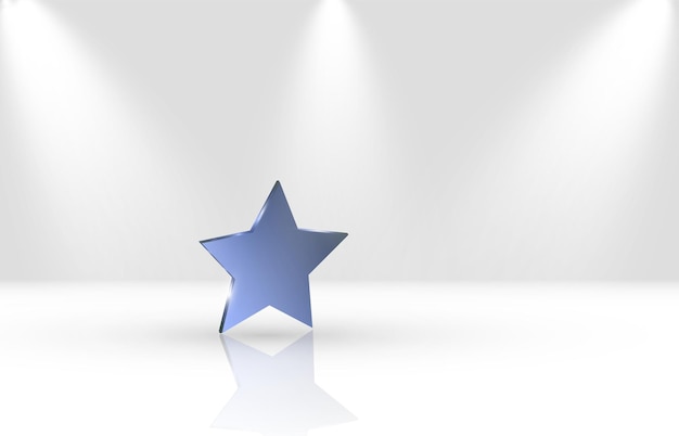 Vector blue star on a white glossy background