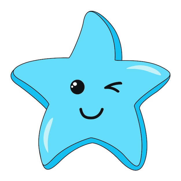 Голубая звезда с эмоциями лица в стиле каракулей