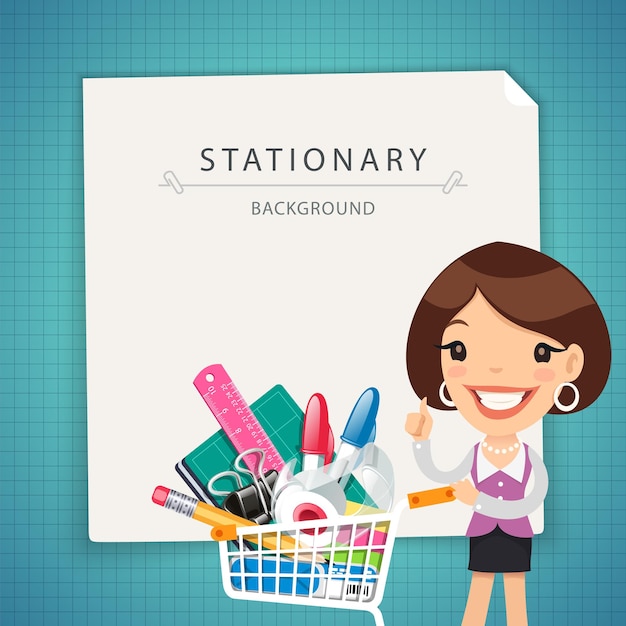 Vector blue stationary background with female manager