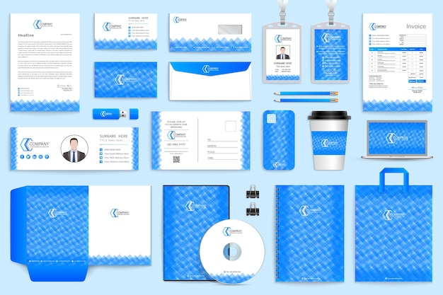 Blue stationery collection for modern business company