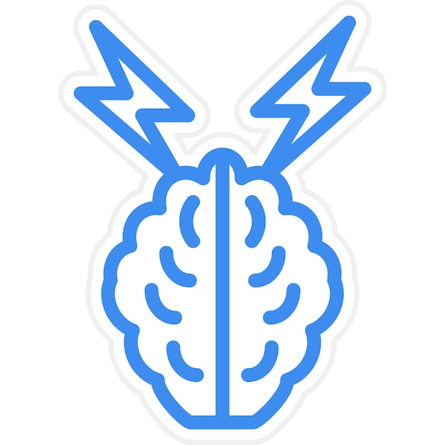 Vector a blue sticker with a blue image of a brain with arrows pointing to the left