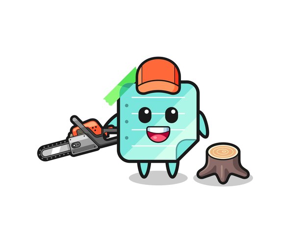 Blue sticky notes lumberjack character holding a chainsaw  cute design