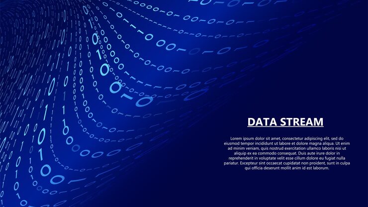 Vector blue stream of binary code digital flow of encoded data analysis blockchain transfer big data visualization vector matrix background coding and hacking