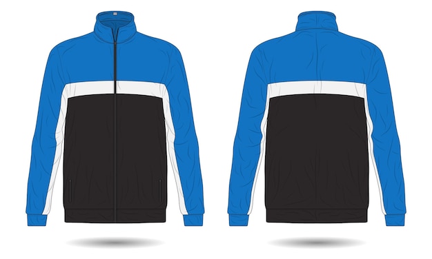 Blue striped sports training jacket mockup front and back view