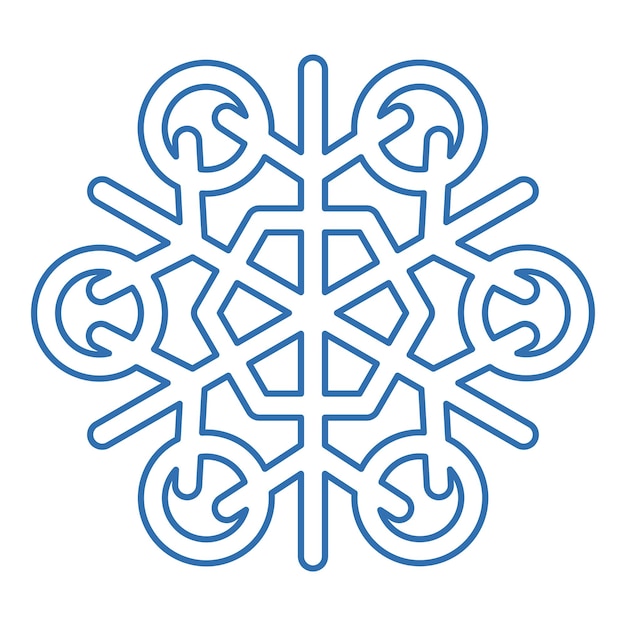 Blue stroked silhouette of snowflake element of winter festival decoration Winter snow Christmas pure miracle symbol Simple liner vector icon isolated on white background