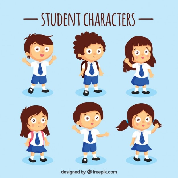 Blue student characters set