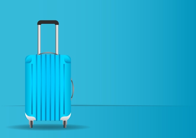 Vettore valigia blu su sfondo blu pastello
