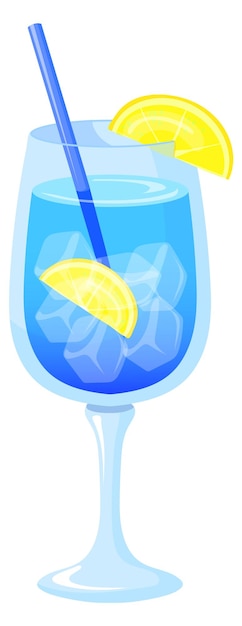 Vector blue summer drink glass cartoon cocktail icon