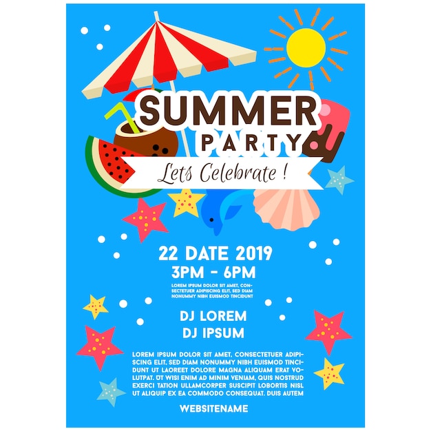 Blue summer party poster template illustration