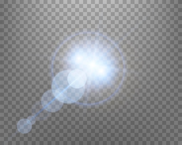 blue sunlight lens flare, sun flash with rays and spotlight. glowing burst explosion on a transparent background.  
vector illustration.