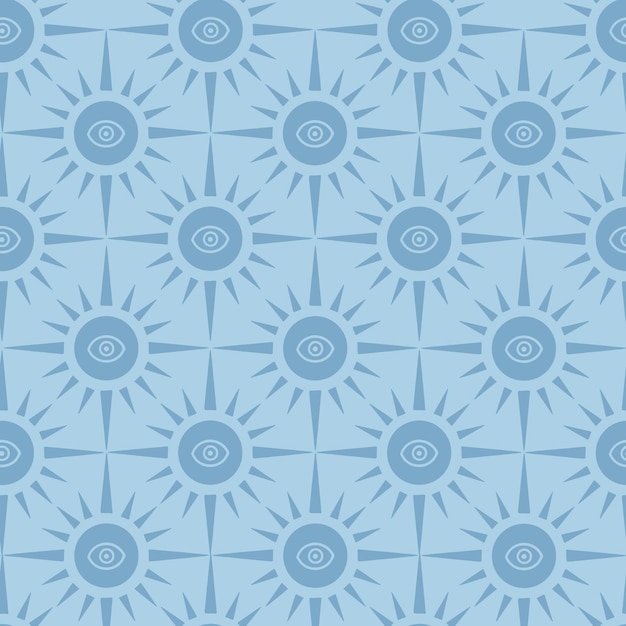 Vector blue suns seamless pattern