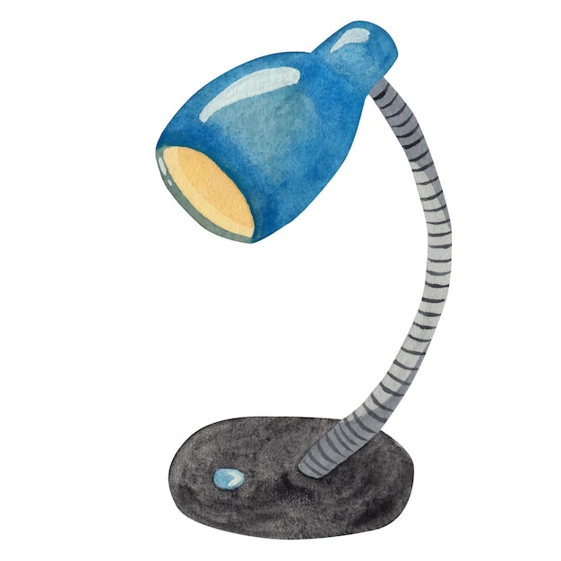 Вектор Голубая настольная лампа, изолированная на белом фоне акварель