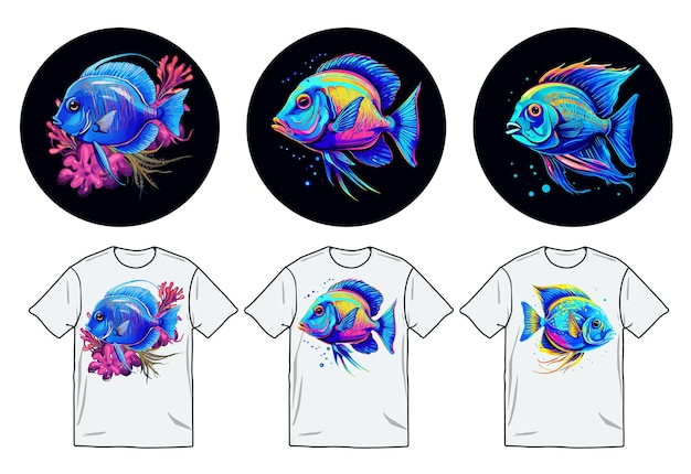 Blue Tang fish Watercolor vector t shirt design