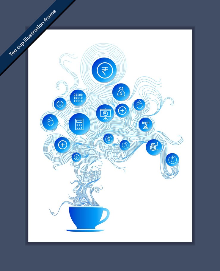 Vector blue tea cup steam illustration vector poster