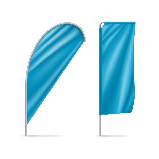 Vector blue teardrop and rectangular flags