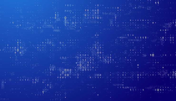 Vector blue technology background binary computer code programming coding hacker concept
